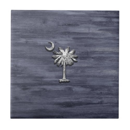 Rustic South Carolina Palmetto and Moon Ceramic Tile