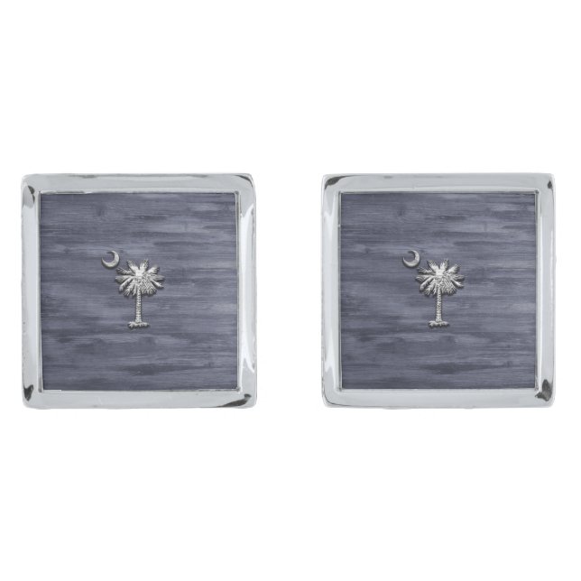 Rustic South Carolina Palmetto and Moon Cufflinks (Front)