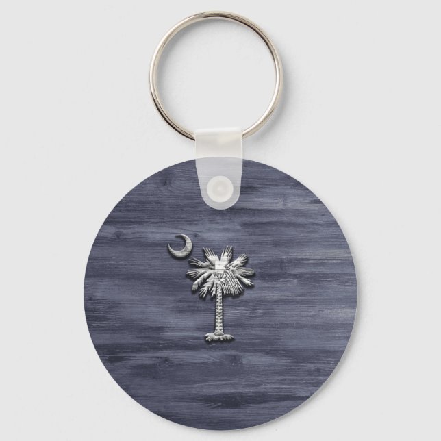 Rustic South Carolina Palmetto and Moon Keychain (Front)