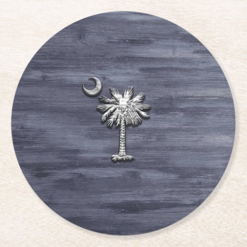 Rustic South Carolina Palmetto and Moon Round Paper Coaster