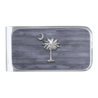 Rustic South Carolina Palmetto and Moon Silver Finish Money Clip