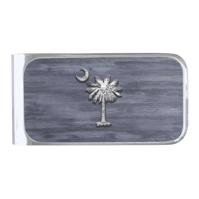 Rustic South Carolina Palmetto and Moon Silver Finish Money Clip (Front)