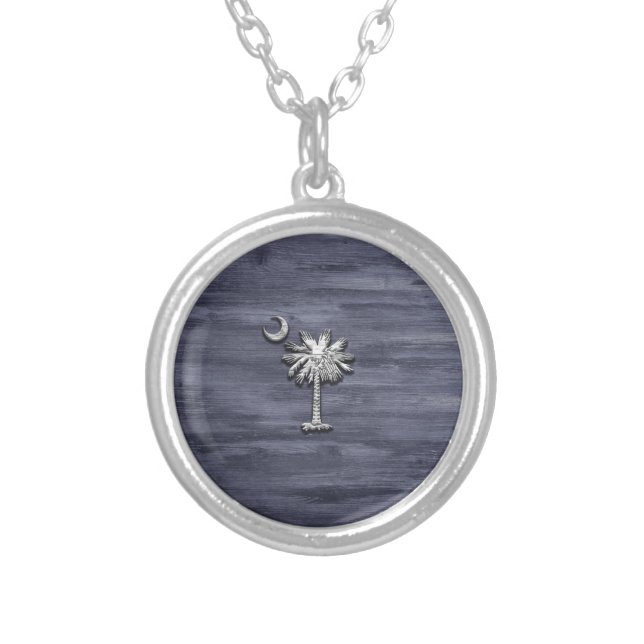 Rustic South Carolina Palmetto and Moon Silver Plated Necklace (Front)
