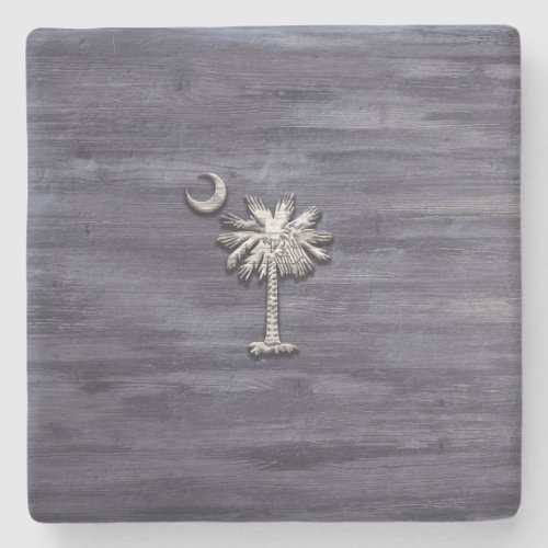 Rustic South Carolina Palmetto and Moon Stone Coaster