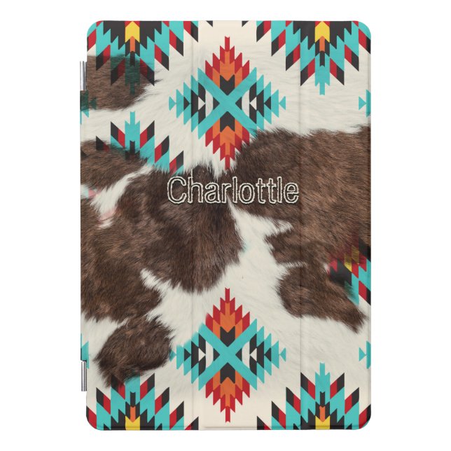 Rustic South Western Turquoise Cowhide iPad Pro Cover (Front)
