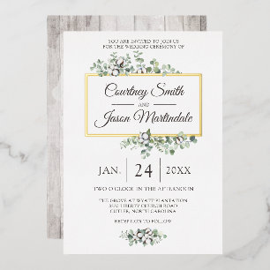 Rustic Southern Cotton Boll Botanical Wedding Foil Invitation