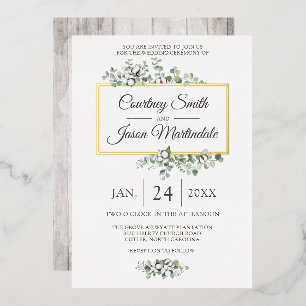 Rustic Southern Cotton Boll Botanical Wedding Foil Invitation
