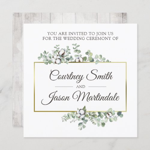 Rustic Southern Cotton Boll Botanical Wedding Invitation