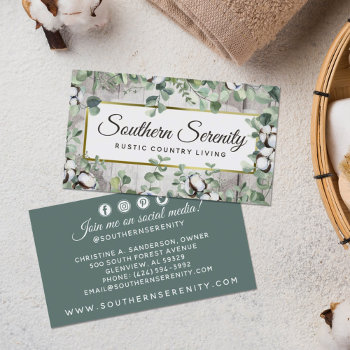 Rustic Southern Cotton & Botanical Social Media Business Card by CyanSkyDesign at Zazzle