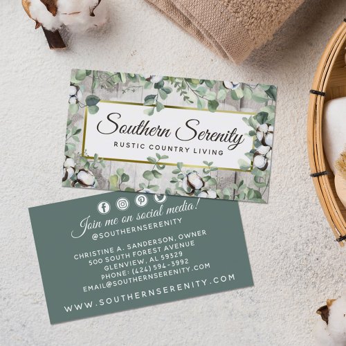 Rustic Southern Cotton  Botanical Social Media Business Card
