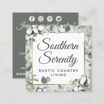 Rustic Southern Cotton & Botanical Social Media Square Business Card
