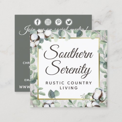 Rustic Southern Cotton  Botanical Social Media Square Business Card