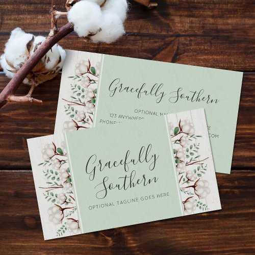 Rustic Southern Cotton Flowers on White Barn Wood Business Card