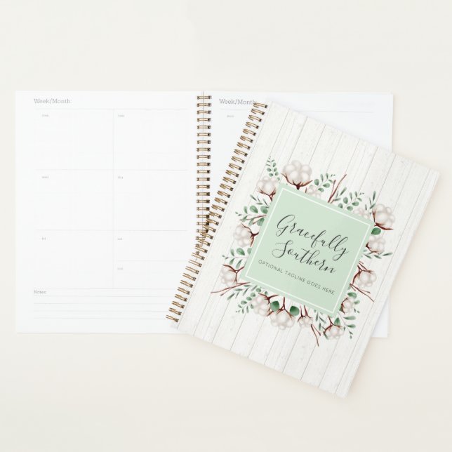 Rustic Southern Cotton Flowers on White Barn Wood Planner (Display)