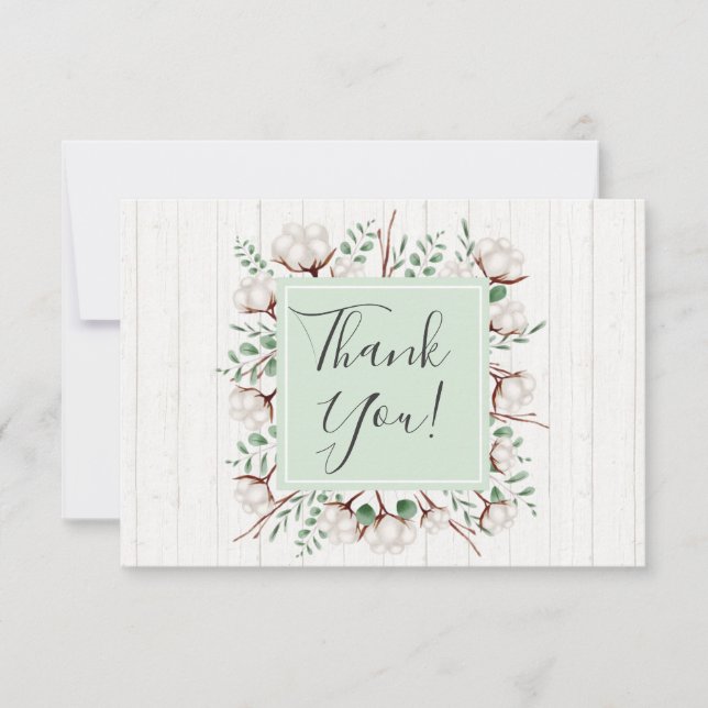 Rustic Southern Cotton Flowers on Wood Thank You (Front)