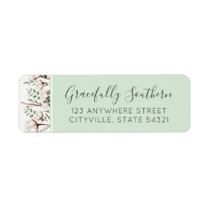 Rustic Southern Cotton Flowers Wood Return Address Label