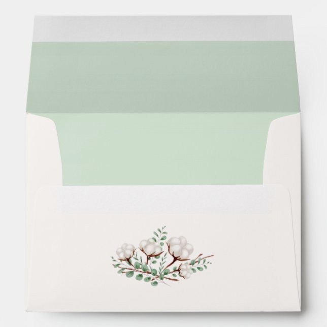 Rustic Southern Cotton Mint Wedding Invitation Envelope (Back (Bottom))