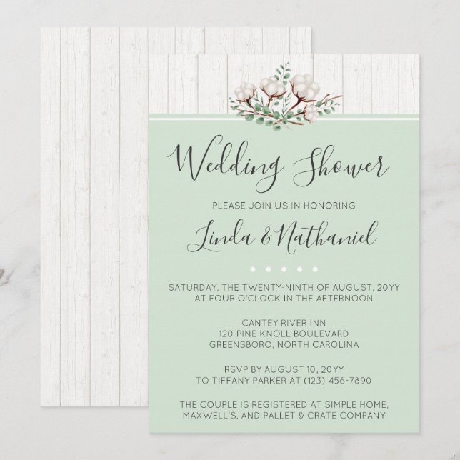 Rustic Southern Cotton Wedding Shower Invitation (Front/Back)