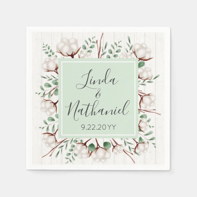 Rustic Southern Cotton & Wood Country Farm Wedding Napkins (Front)