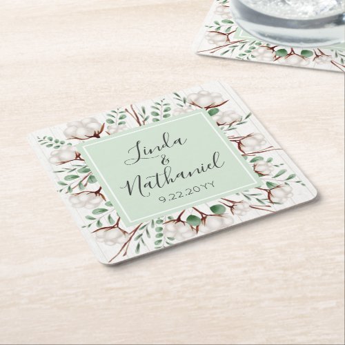 Rustic Southern Cotton  Wood Country Farm Wedding Square Paper Coaster