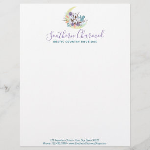 Rustic Southern Country Cotton Floral Moon Logo Letterhead