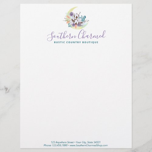 Rustic Southern Country Cotton Floral Moon Logo Letterhead