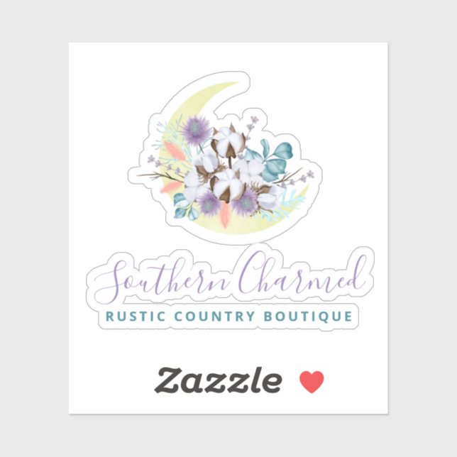Rustic Southern Country Cotton Floral Moon Logo Sticker (Sheet)