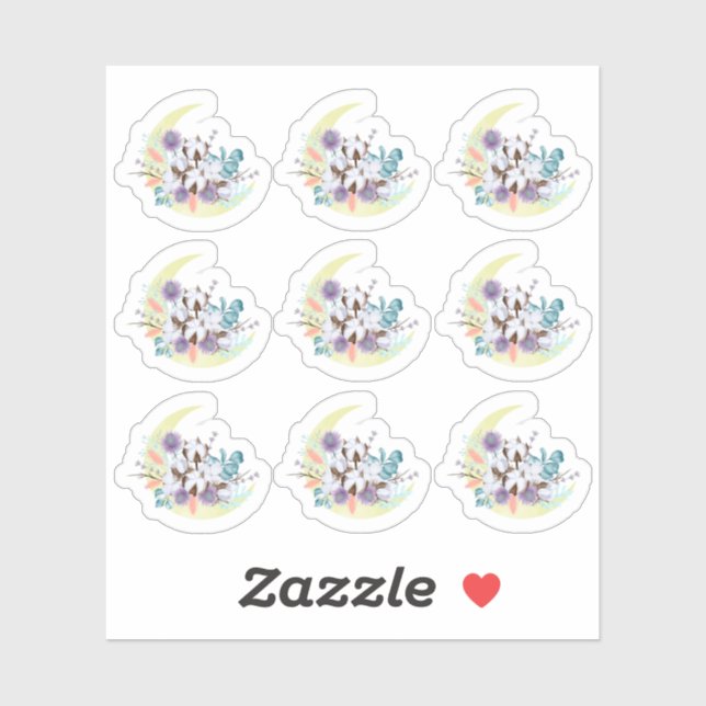 Rustic Southern Country Cotton Floral Moon Planner Sticker (Sheet)