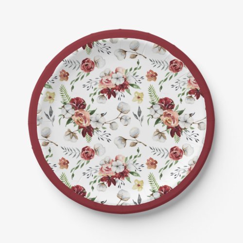 Rustic Southern Floral  Cotton Christmas Dinner Paper Plates