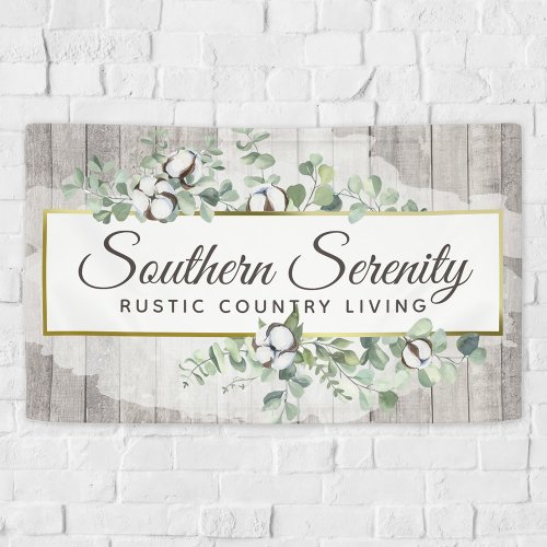 Rustic Southern Watercolor Cotton  Botanical Banner