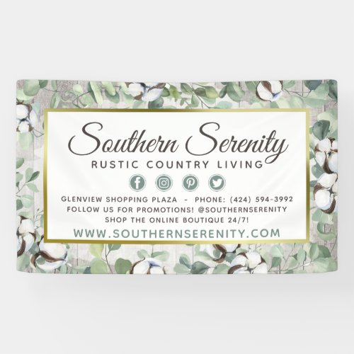 Rustic Southern Watercolor Cotton  Botanical Banner