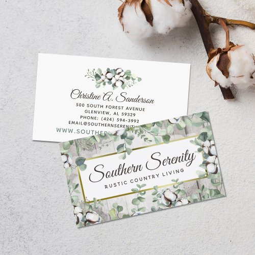 Rustic Southern Watercolor Cotton  Botanical Business Card