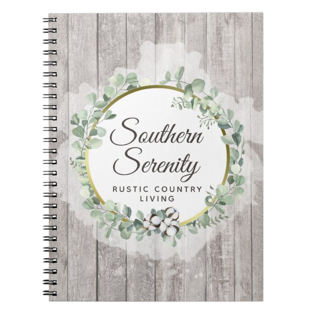 Rustic Southern Watercolor Cotton & Botanical Notebook (Front)