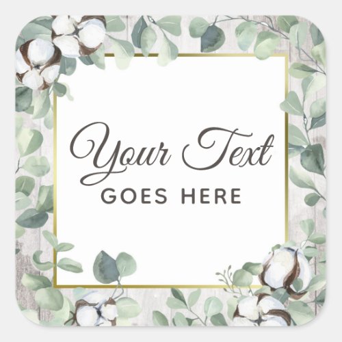 Rustic Southern Watercolor Cotton  Botanical Square Sticker