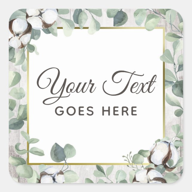 Rustic Southern Watercolor Cotton & Botanical Square Sticker (Front)