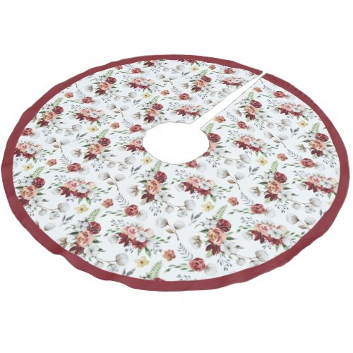 Rustic Southern Watercolor Floral  Cotton Pattern Brushed Polyester Tree Skirt