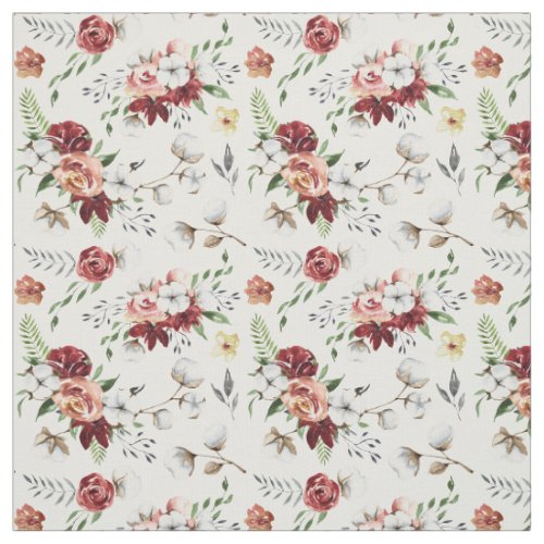 Rustic Southern Watercolor Floral  Cotton Pattern Fabric
