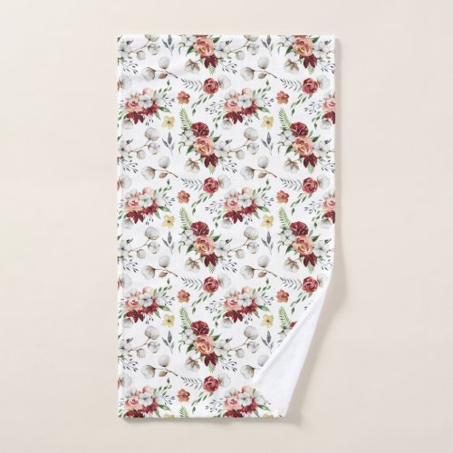 Rustic Southern Watercolor Floral  Cotton Pattern Hand Towel