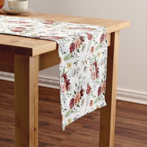 Rustic Southern Watercolor Floral  Cotton Pattern Short Table Runner