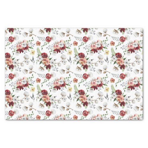 Rustic Southern Watercolor Floral  Cotton Pattern Tissue Paper
