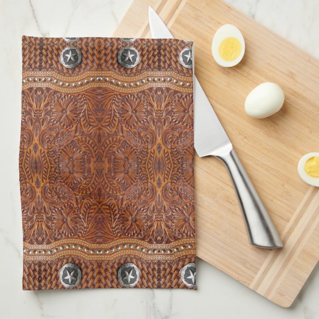Rustic Southwest Farmhouse Cowboy Western Country  Kitchen Towel (Quarter Fold)