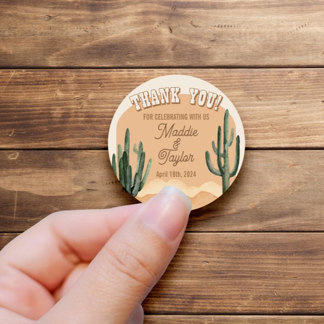 Rustic Southwestern Desert Cactus Thank You Favor Classic Round Sticker (Creator Uploaded)