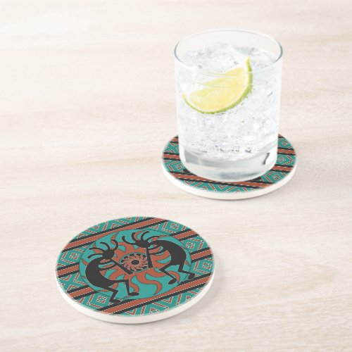 Rustic Southwestern Design Kokopelli Turquoise Coaster