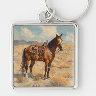 Rustic Southwestern Horse Desert Scene Keychain