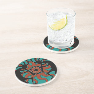 Rustic Southwestern Kokopelli Turquoise Drink Coaster