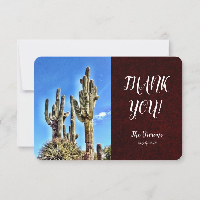 Rustic Southwestern Saguaro Cactus Wedding Thank You Card (Front)