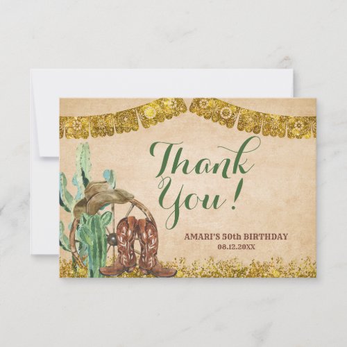 Rustic Southwestern Spanish Cowboy Birthday Thank You Card