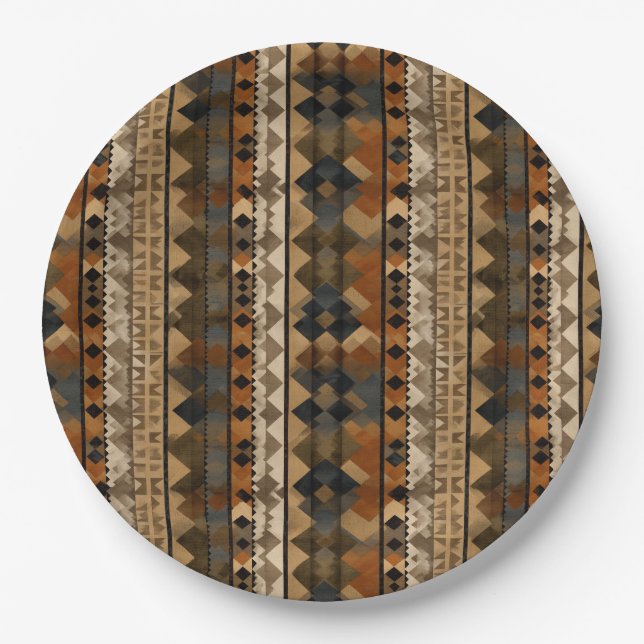 Rustic Southwestern Stripe Pattern (6) Paper Plates (Front)