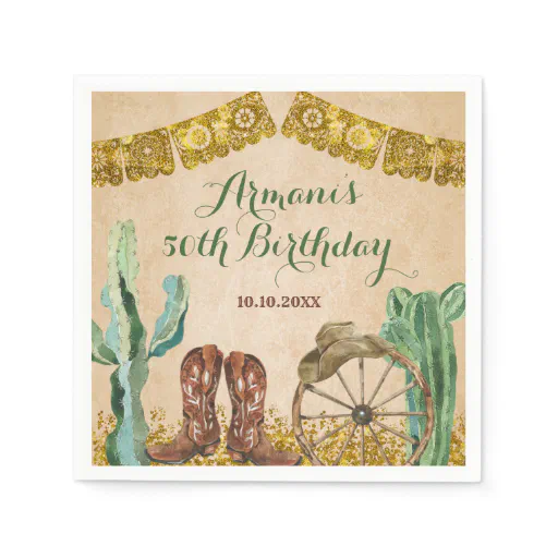 Rustic Southwestern Texas Cowboy Birthday Paper Napkins