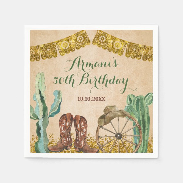 Rustic Southwestern Texas Cowboy Birthday Paper Napkins (Front)
